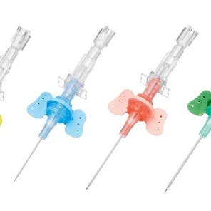 16G Катетер безопасный внутривенный (IV) с дополнительном портом и крылышками («ПОЛИСЕЙФТИ» (POLYSAFETY)), полиуретан, 6 р/к полосы, 16Gx45 мм