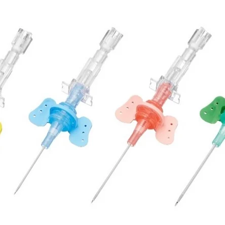 16G Катетер безопасный внутривенный (IV) с дополнительном портом и крылышками («ПОЛИСЕЙФТИ» (POLYSAFETY)), полиуретан, 6 р/к полосы, 16Gx45 мм